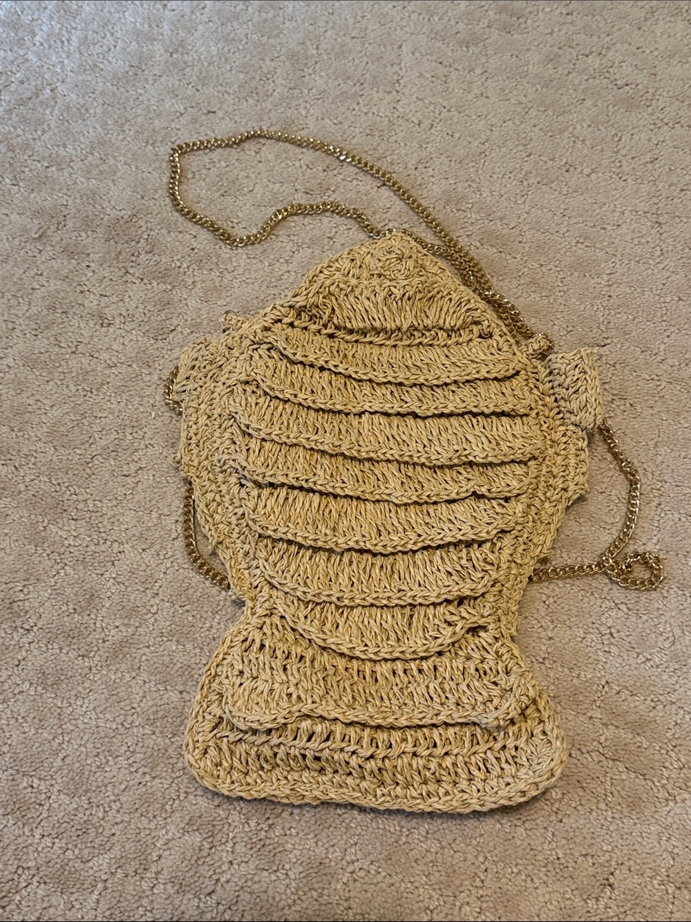 LOFT Raffia Woven Fish-Shaped Crossbody Bag in Natural Straw